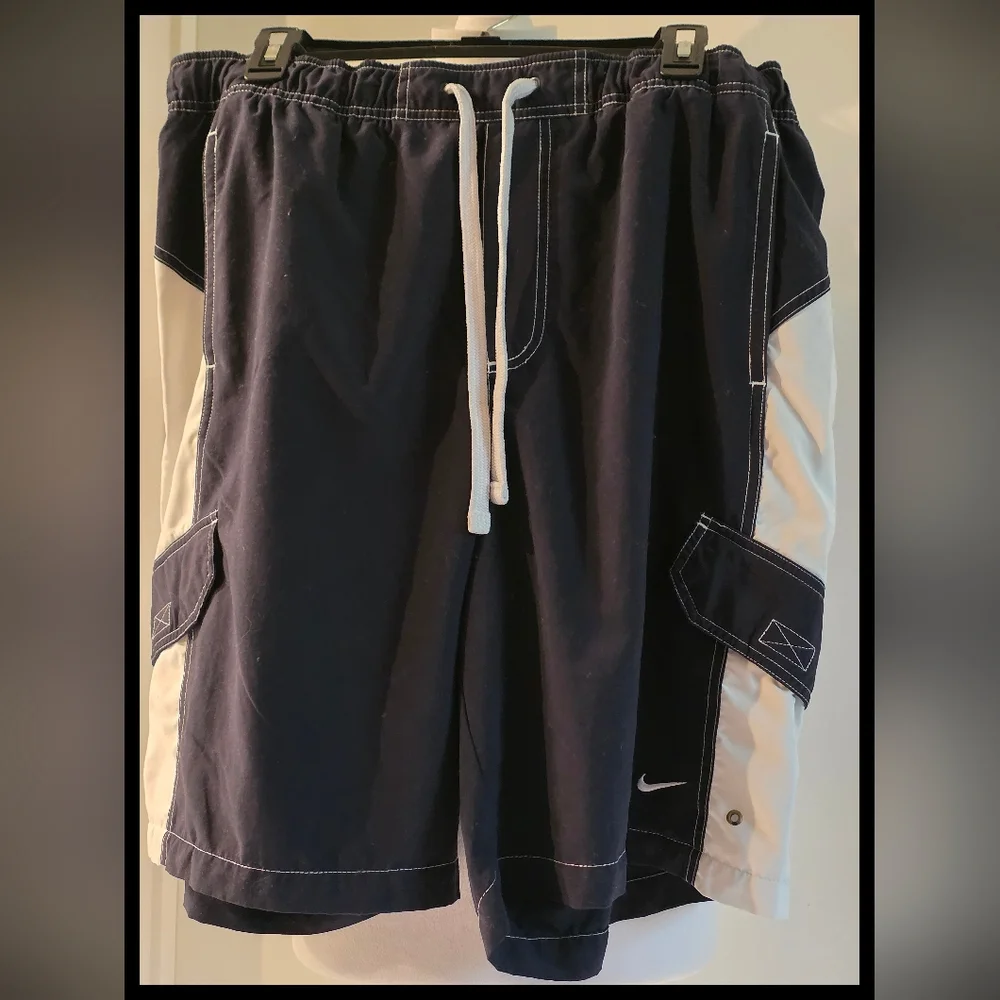 Nike Swim Trunks, XL, Navy With White Pockets & Drawstring